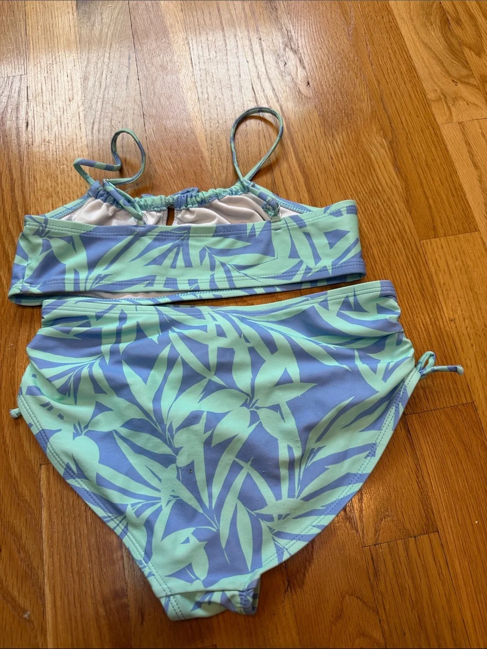Old Navy Girls Aqua and Teal Leaf Print Bikini